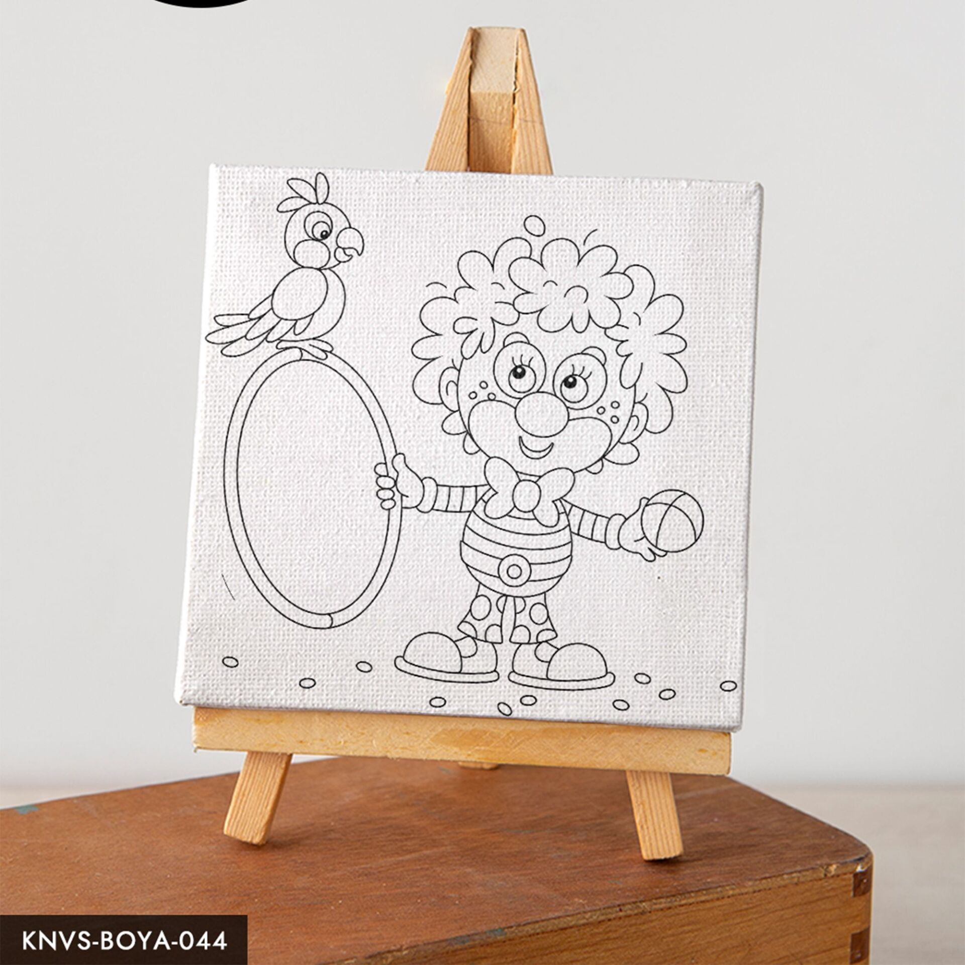 Komik Sirk Palyaçosu Çocuklara Özel 20x20 CM Kanvas Tuval Boyama Seti Fırça Boya Dahildir