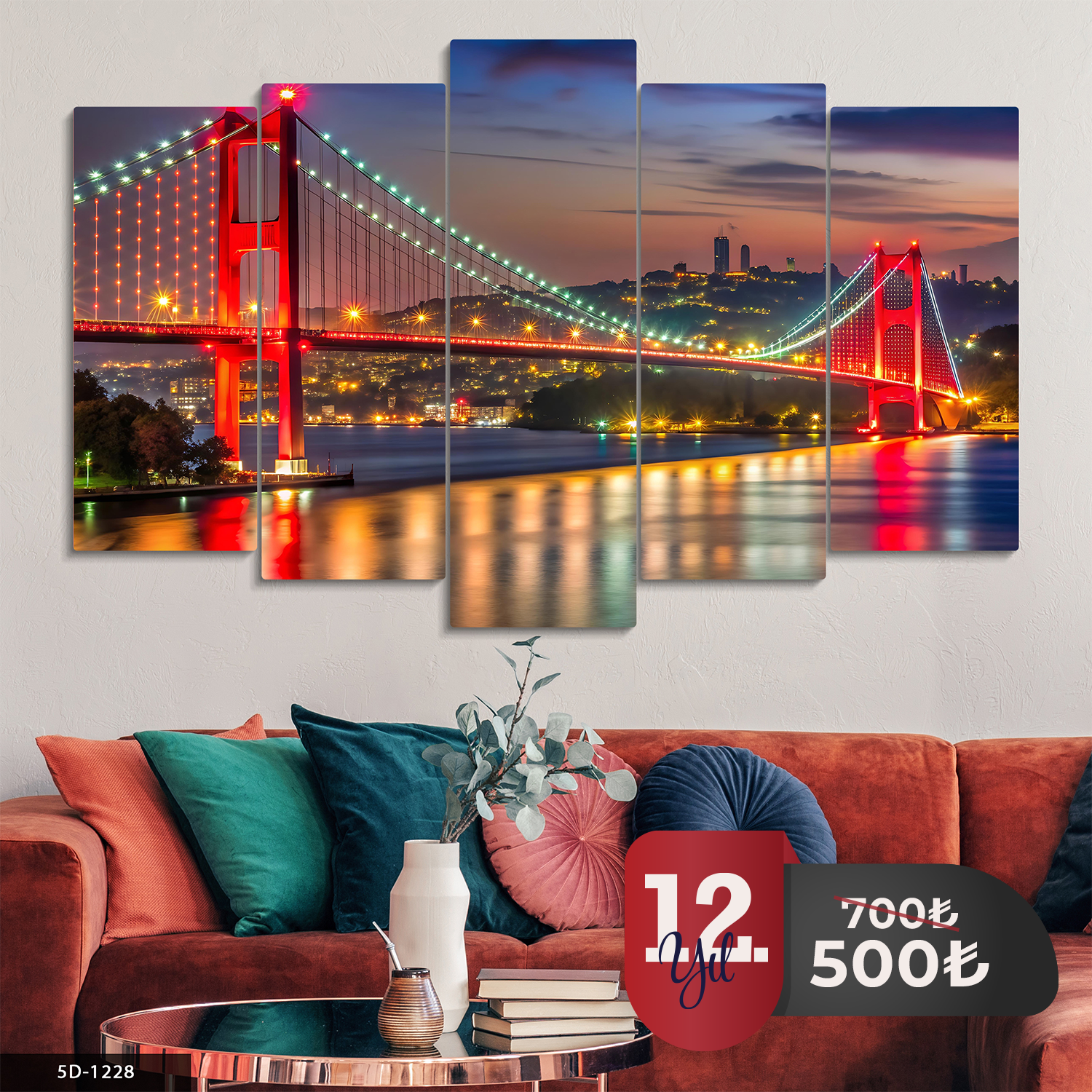 İstanbul Boğaziçi Köprüsü 5 Parça Mdf Tablo 60x100 CM