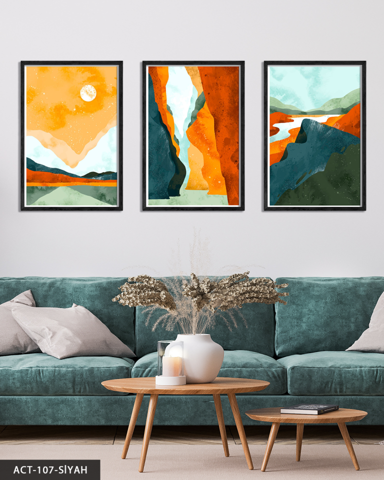 Renkli Modern Sanat 3 Parça Ahşap Çerçeveli Tablo ACT Siyah - 50 x 70 CM