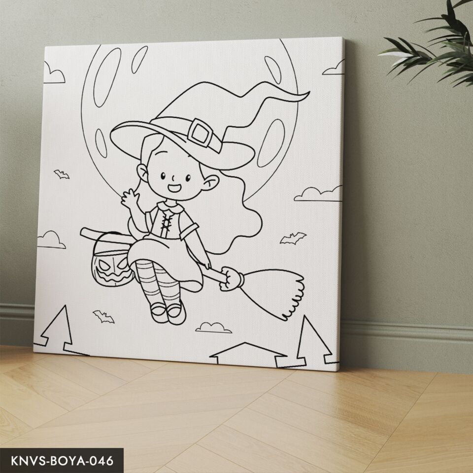 Cadılar Bayramı Kutlaması Çocuklara Özel 20x20 CM Kanvas Tuval Boyama Seti Fırça Boya Dahildir
