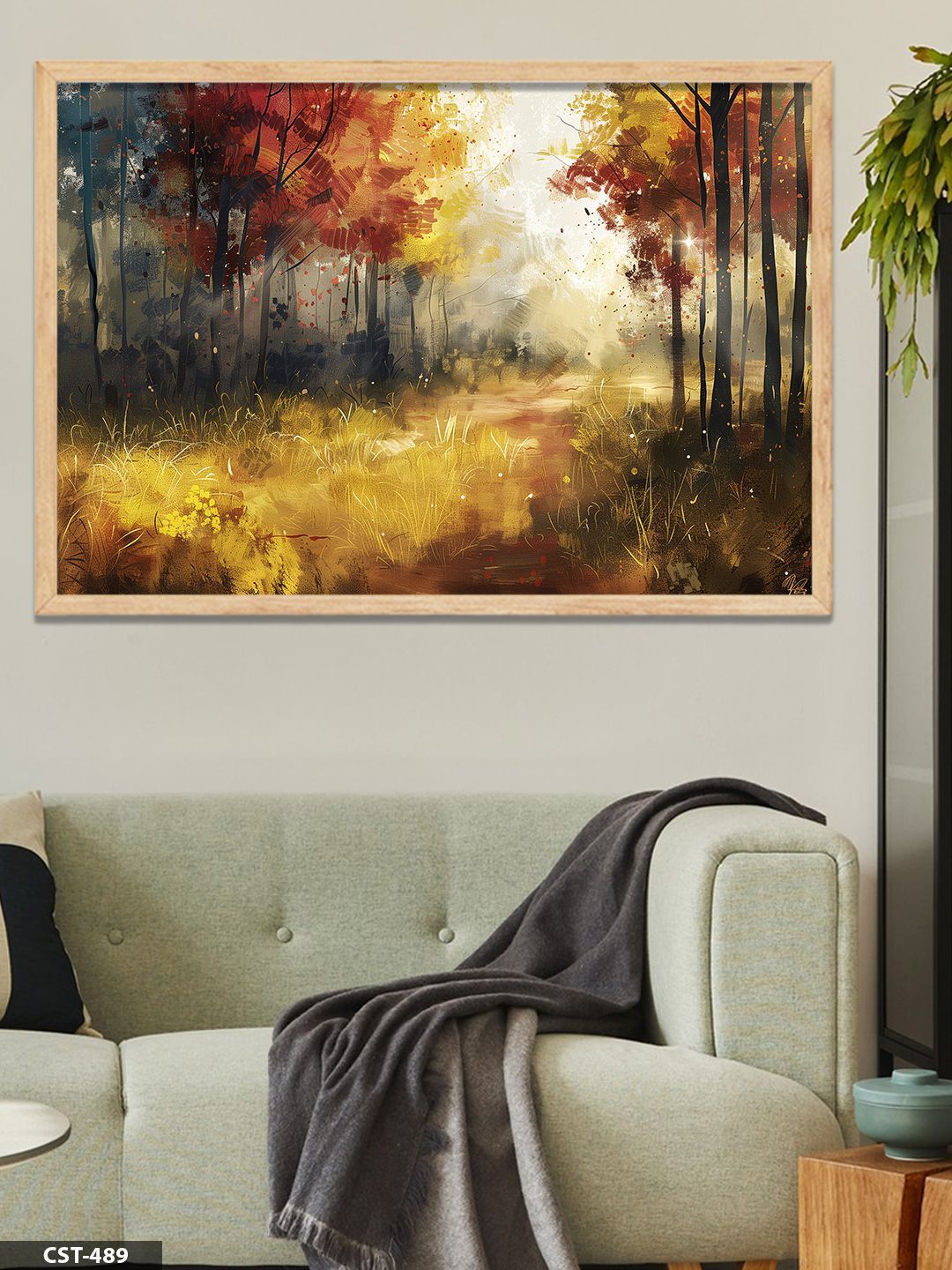 Sonbahar Tek Parça Ahşap Çerçeveli Tablo Naturel - 40 x 60 CM