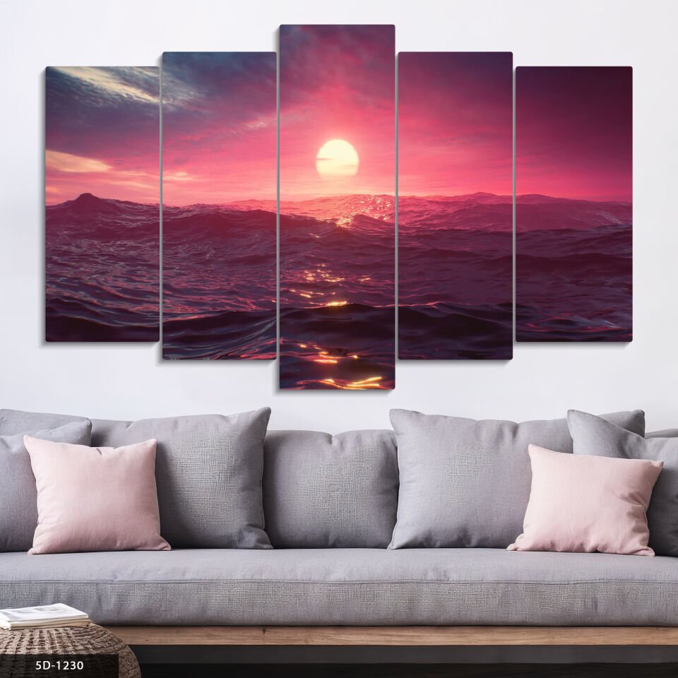 Dalgalı Gündoğumu 5 Parça Mdf Tablo 60x100 CM