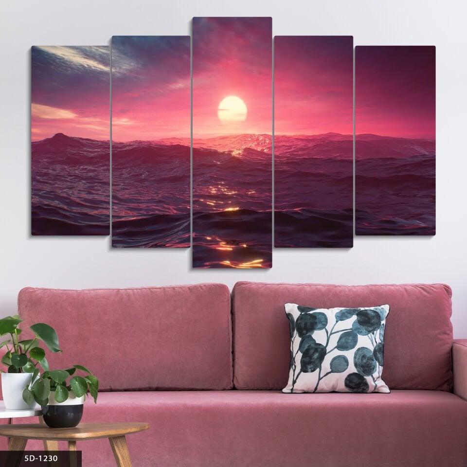Dalgalı Gündoğumu 5 Parça Mdf Tablo 60x100 CM