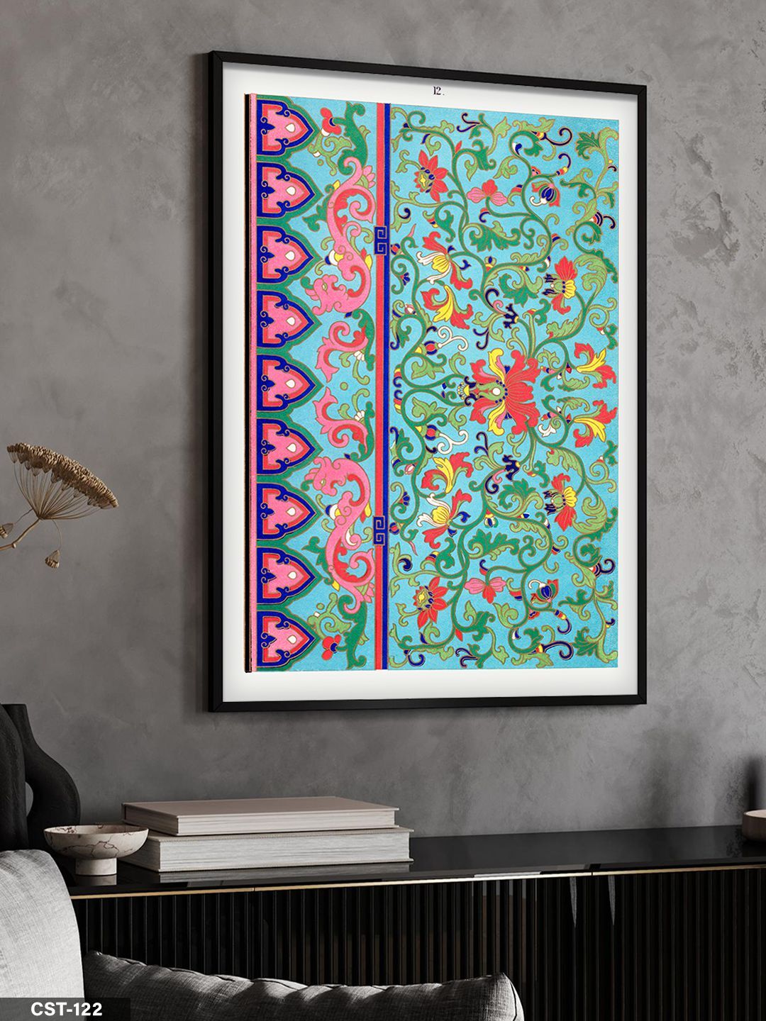 Geometrik Etnik Desen Tek Parça Ahşap Çerçeveli Tablo Siyah - 40 x 60 CM