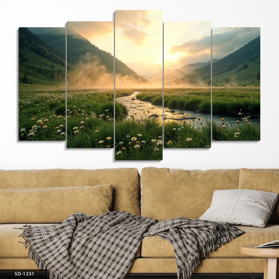 Sisli Yeşil Vadi 5 Parça Mdf Tablo 60x100 CM