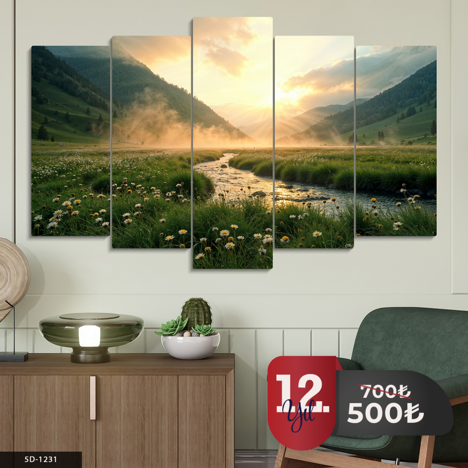 Sisli Yeşil Vadi 5 Parça Mdf Tablo 60x100 CM