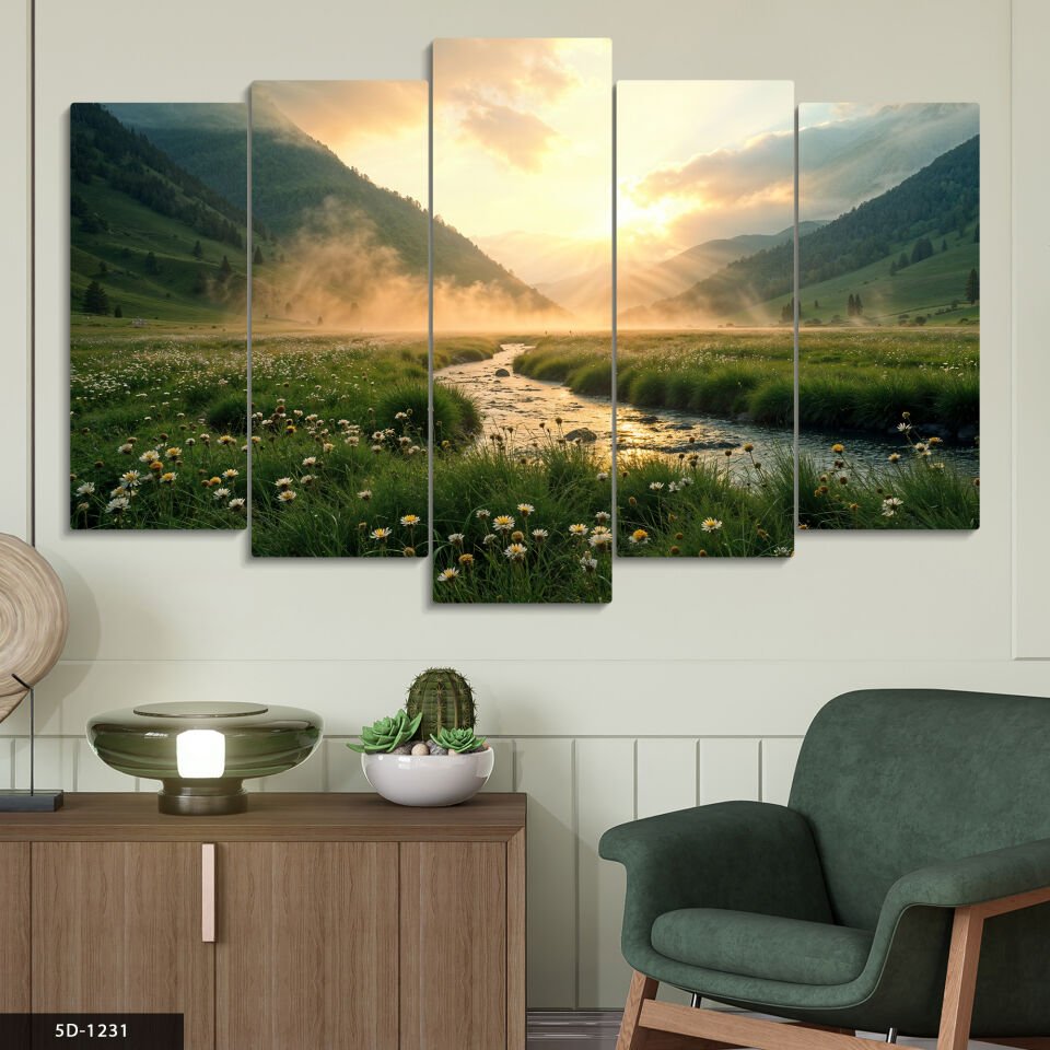 Sisli Yeşil Vadi 5 Parça Mdf Tablo 60x100 CM