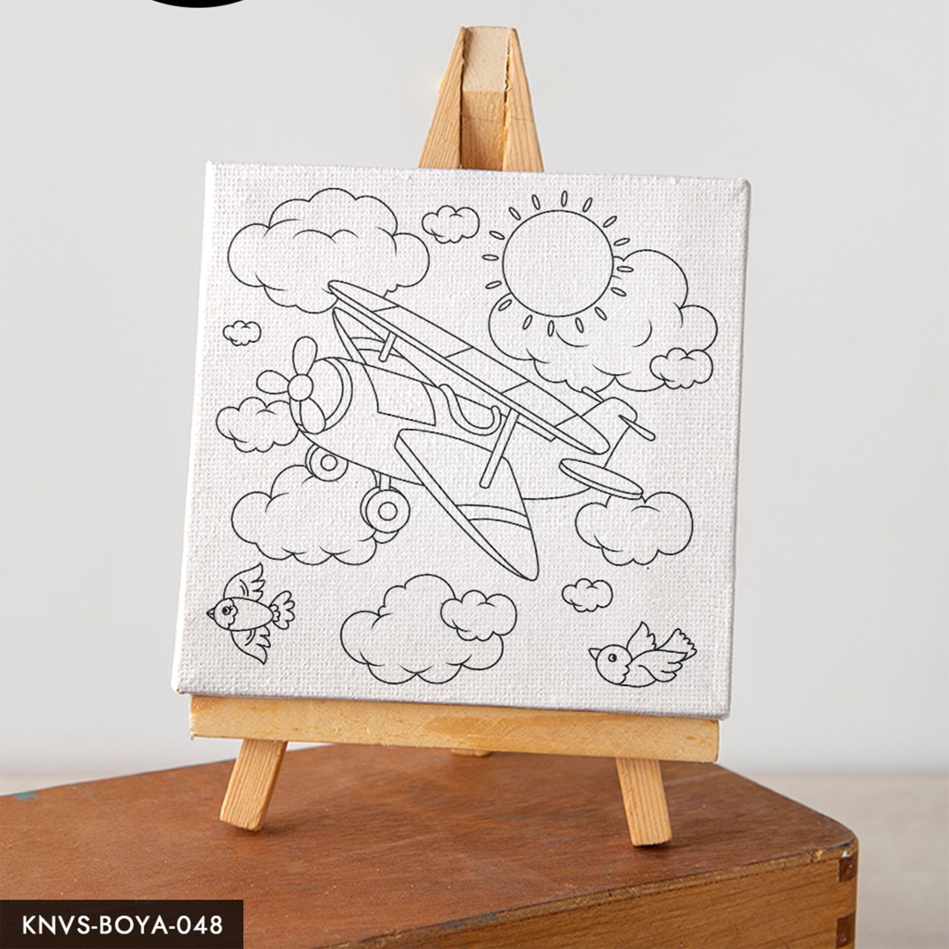 Uçak Çocuklara Özel 20x20 CM Kanvas Tuval Boyama Seti Fırça Boya Dahildir