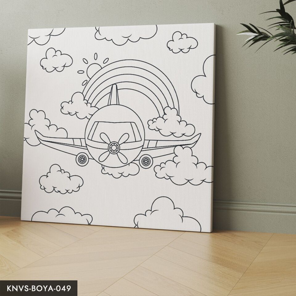 Uçak Çocuklara Özel 20x20 CM Kanvas Tuval Boyama Seti Fırça Boya Dahildir