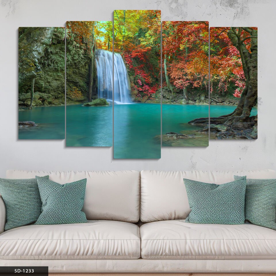 Sonbaharda Şelale 5 Parça Mdf Tablo 60x100 CM