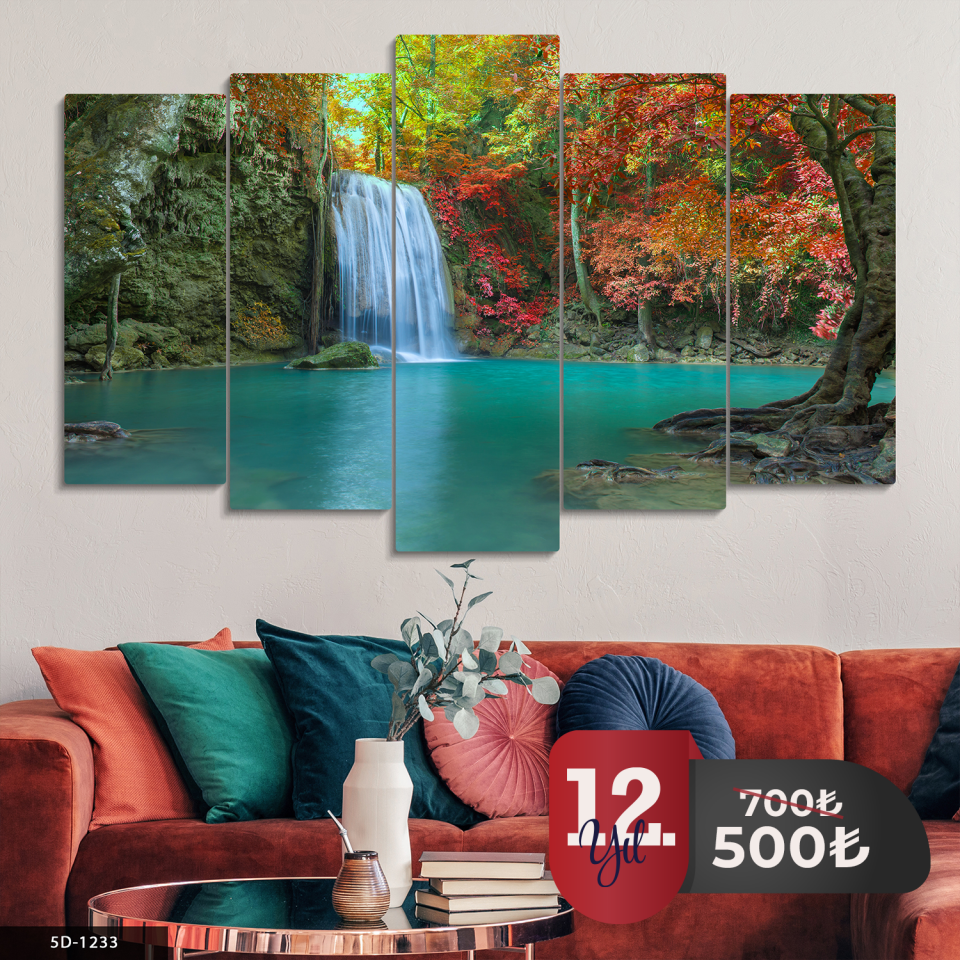 Sonbaharda Şelale 5 Parça Mdf Tablo 60x100 CM