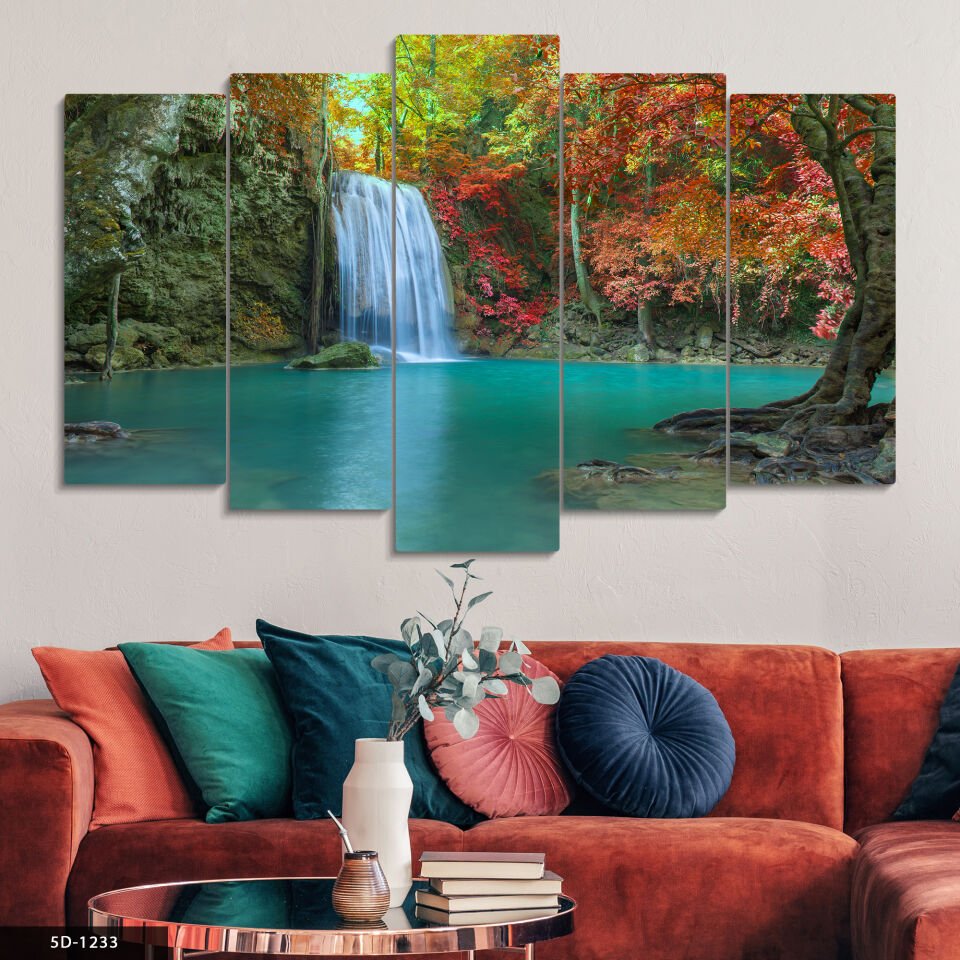 Sonbaharda Şelale 5 Parça Mdf Tablo 60x100 CM