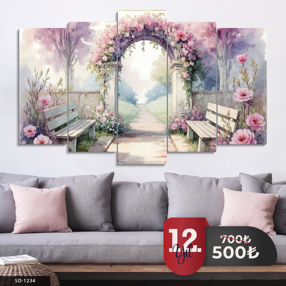 Çiçekli Bahçe 5 Parça Mdf Tablo 60x100 CM