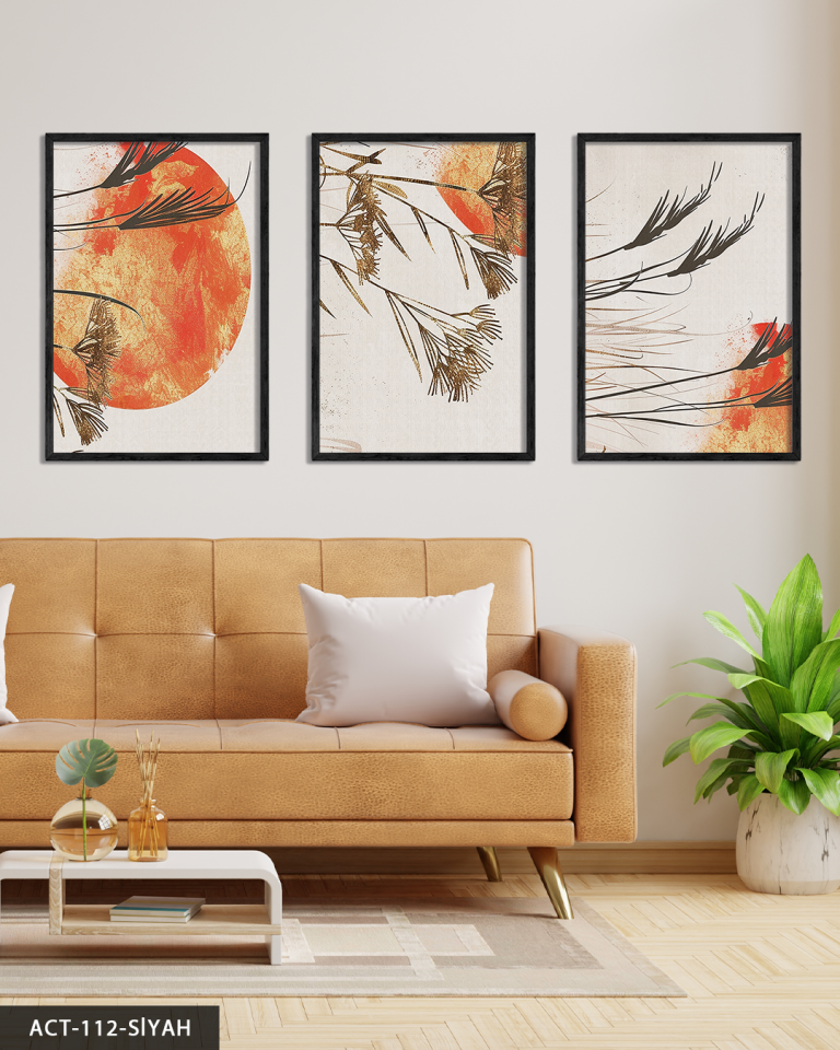 Sulu Boya Görünümlü Modern Sanat 3 Parça Ahşap Çerçeveli Tablo ACT Siyah - 50 x 70 CM