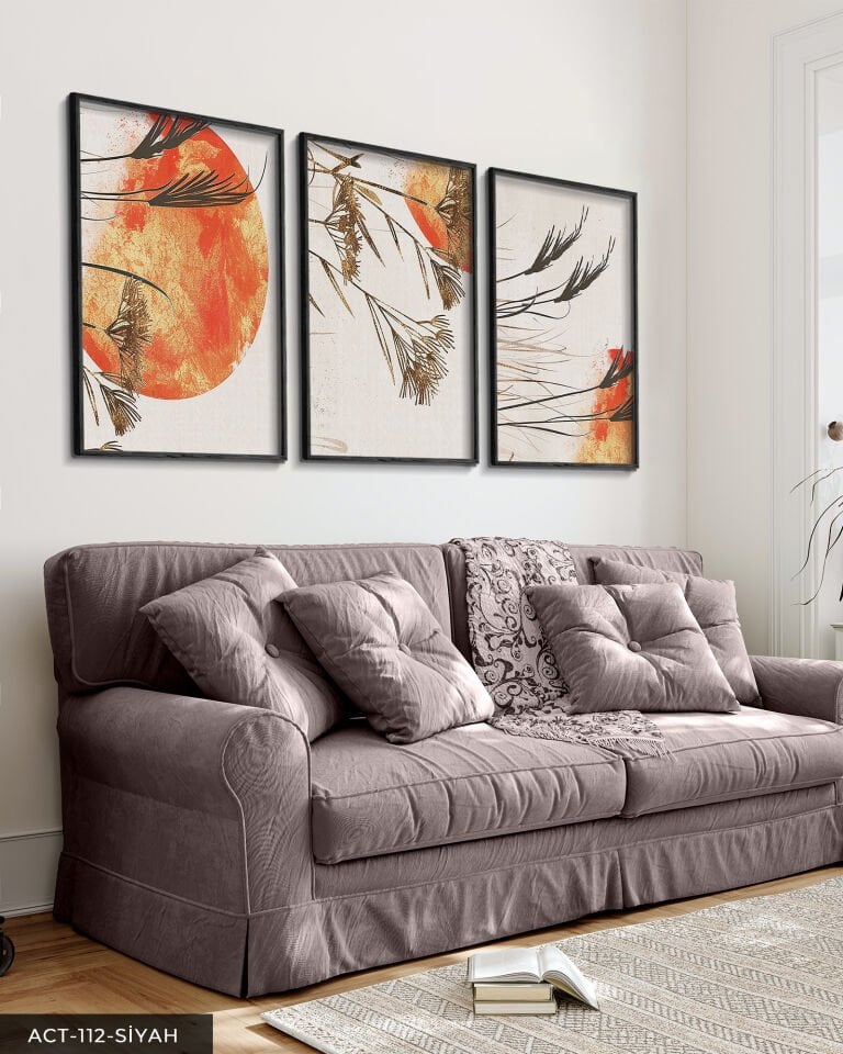 Sulu Boya Görünümlü Modern Sanat 3 Parça Ahşap Çerçeveli Tablo ACT Siyah - 50 x 70 CM