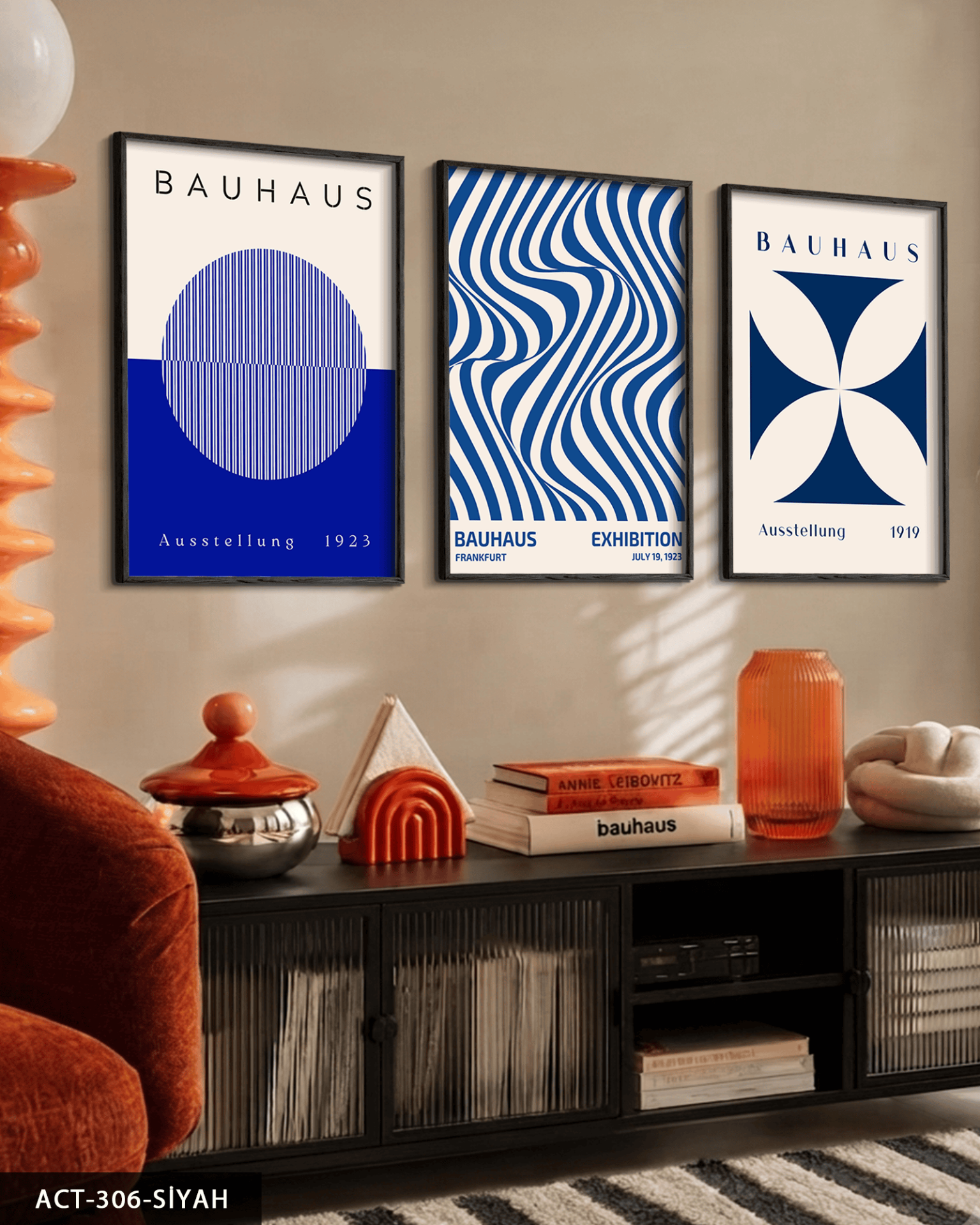 Mavi Bauhaus 3 Parça Ahşap Çerçeveli Tablo ACT