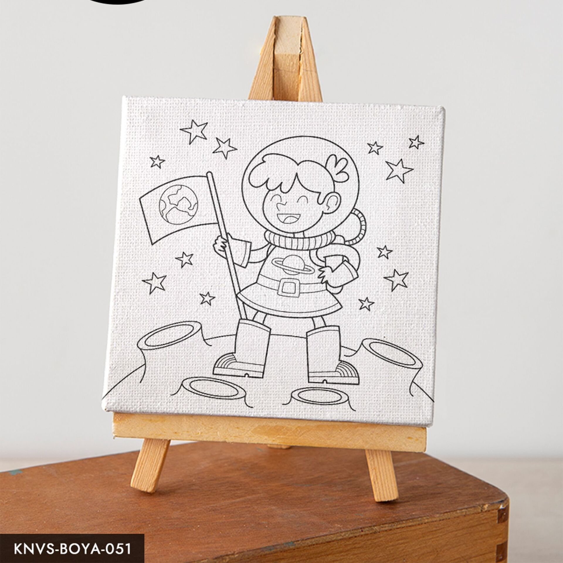 Sevimli Astronot Çocuklara Özel 20x20 CM Kanvas Tuval Boyama Seti Fırça Boya Dahildir