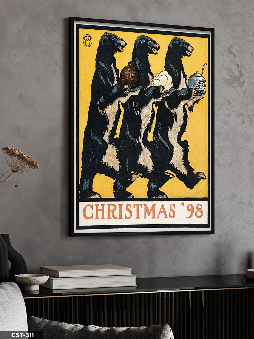 Servis Yapan Ayılar Tek Parça Ahşap Çerçeveli Tablo Siyah - 20 x 30 CM