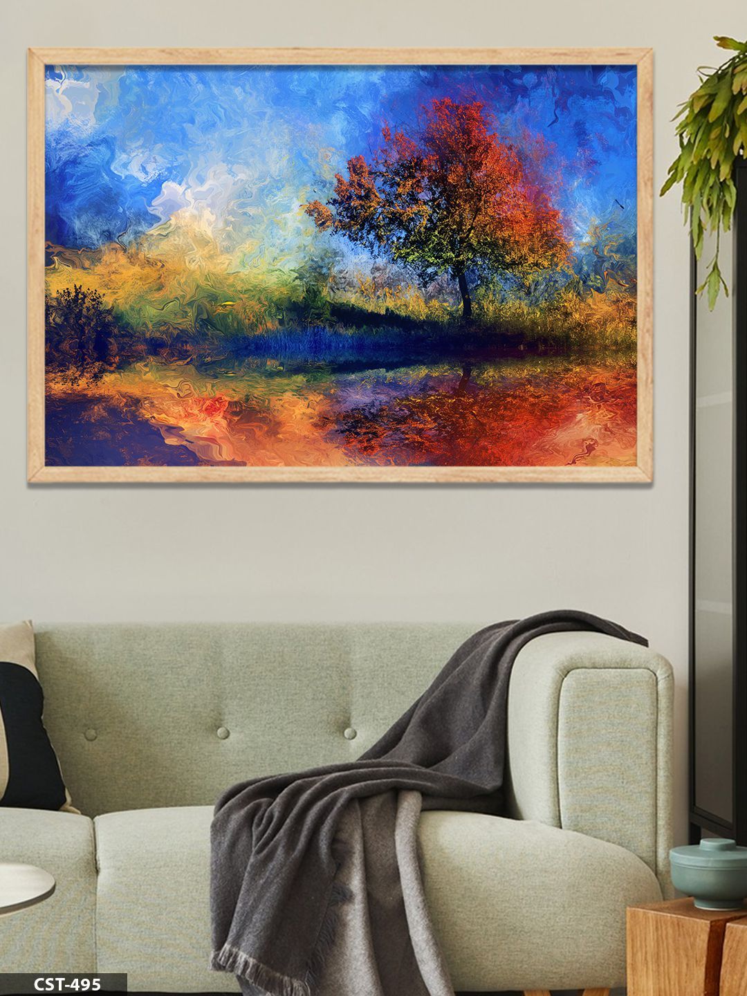 Renkli Ağaç Tek Parça Ahşap Çerçeveli Tablo Naturel - 40 x 60 CM