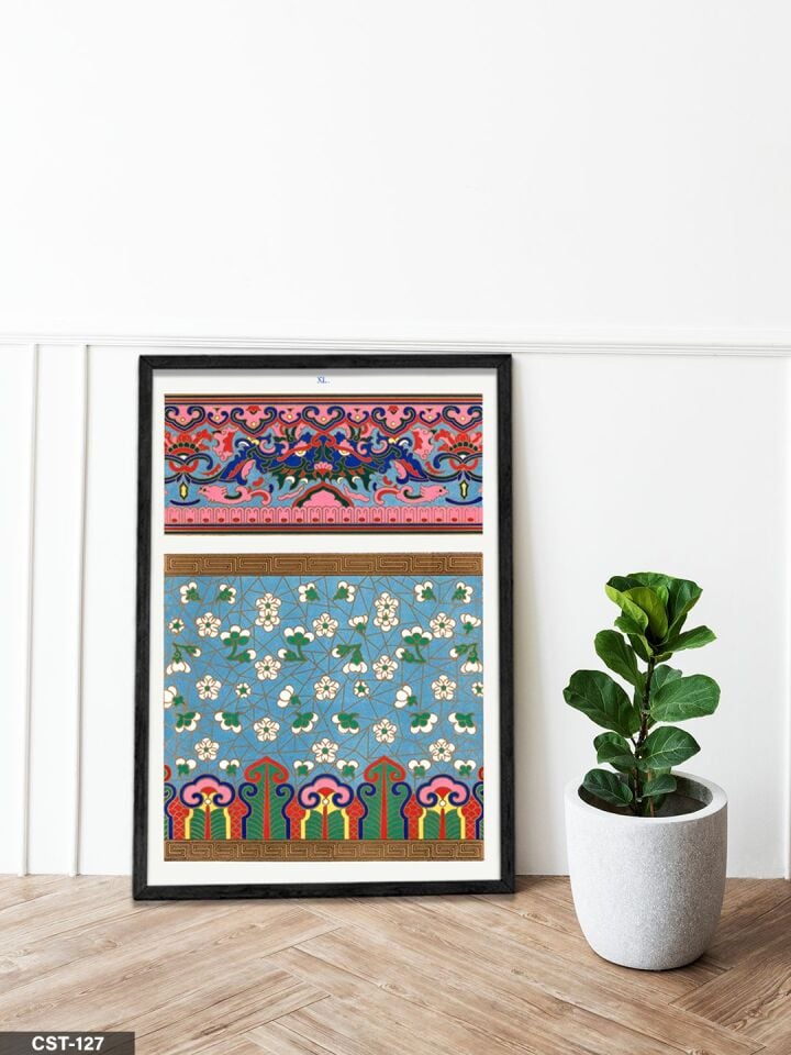 Renkli Geometrik Desen Tek Parça Ahşap Çerçeveli Tablo Siyah - 40 x 60 CM