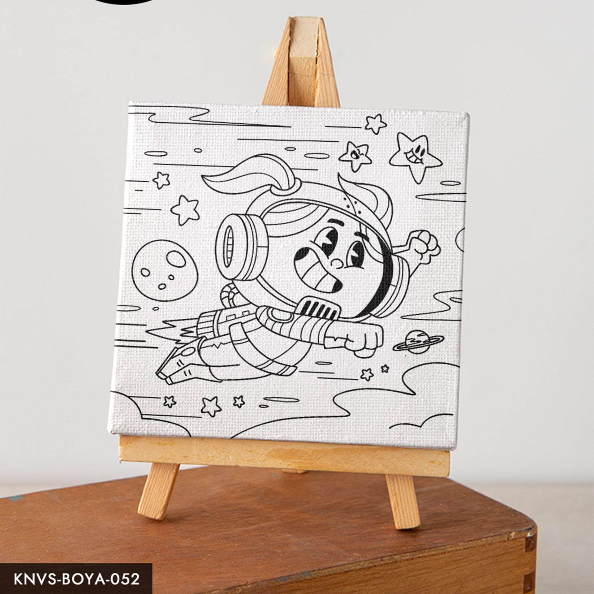 Astronot kız Çocuklara Özel 20x20 CM Kanvas Tuval Boyama Seti Fırça Boya Dahildir