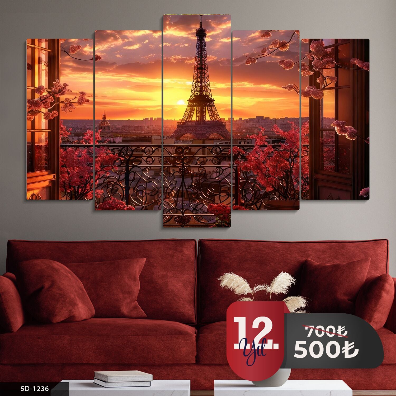 Eyfel Kulesi 5 Parça Mdf Tablo 60x100 CM