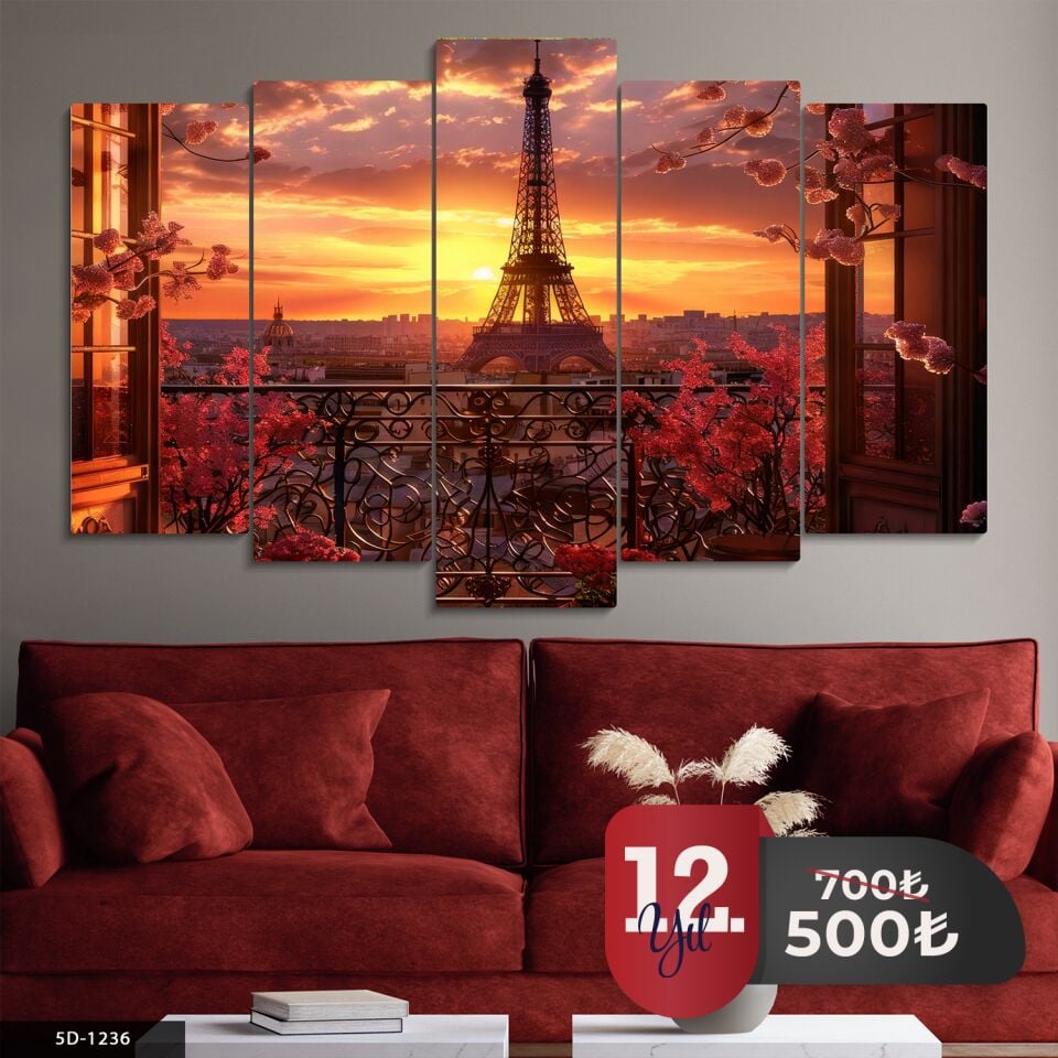 Eyfel Kulesi 5 Parça Mdf Tablo 60x100 CM