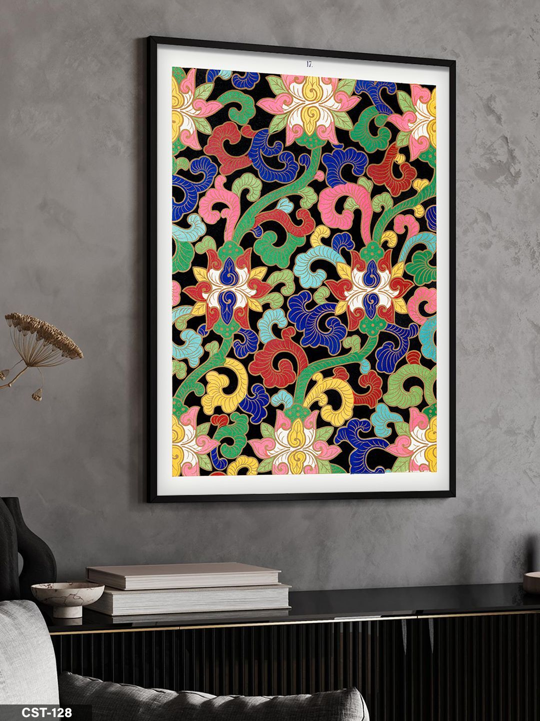 Soyut Renkli Desen Tek Parça Ahşap Çerçeveli Tablo Siyah - 40 x 60 CM