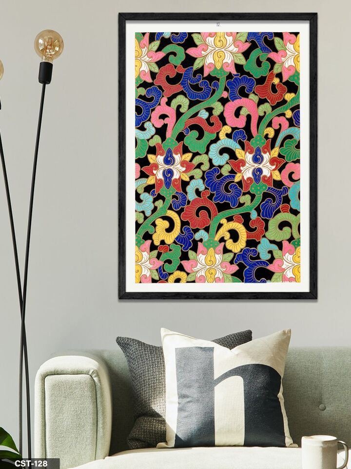 Soyut Renkli Desen Tek Parça Ahşap Çerçeveli Tablo Siyah - 40 x 60 CM