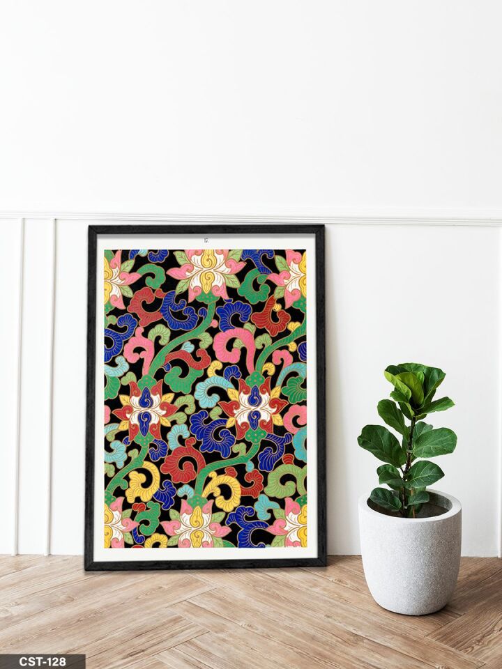 Soyut Renkli Desen Tek Parça Ahşap Çerçeveli Tablo Siyah - 40 x 60 CM