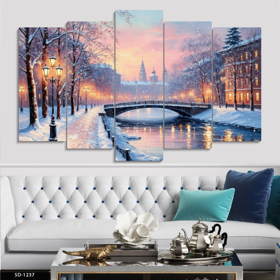 Karlı Köprü 5 Parça Mdf Tablo 60x100 CM