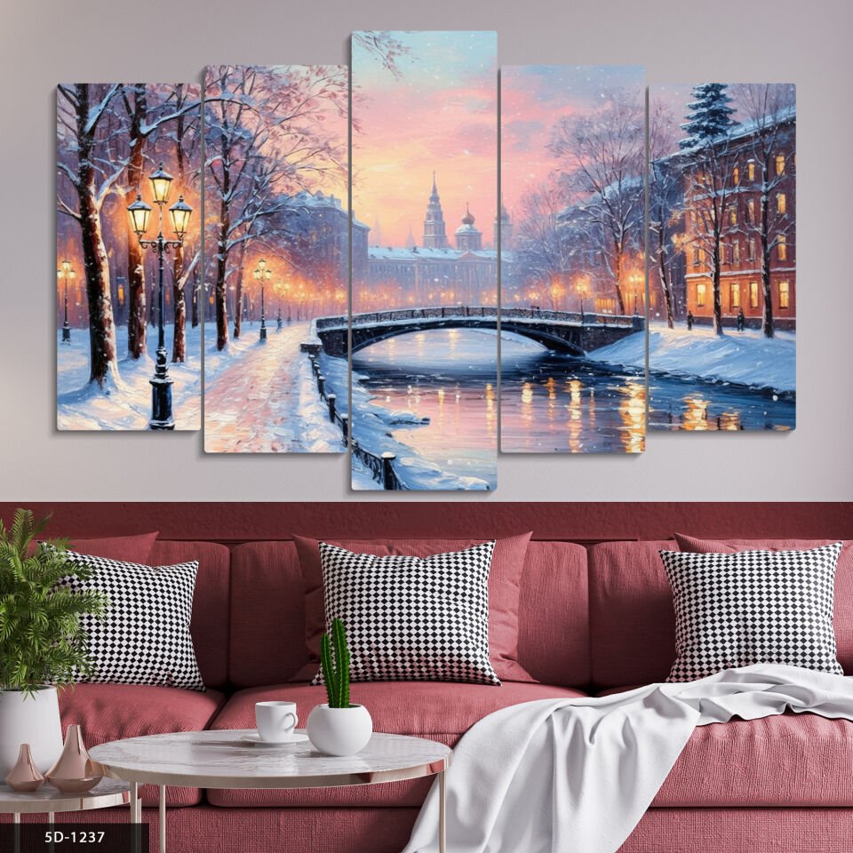 Karlı Köprü 5 Parça Mdf Tablo 60x100 CM