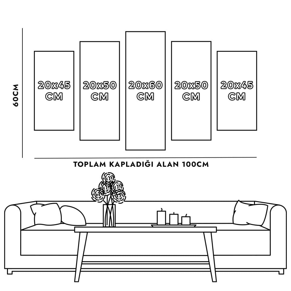 Karlı Köprü 5 Parça Mdf Tablo 60x100 CM