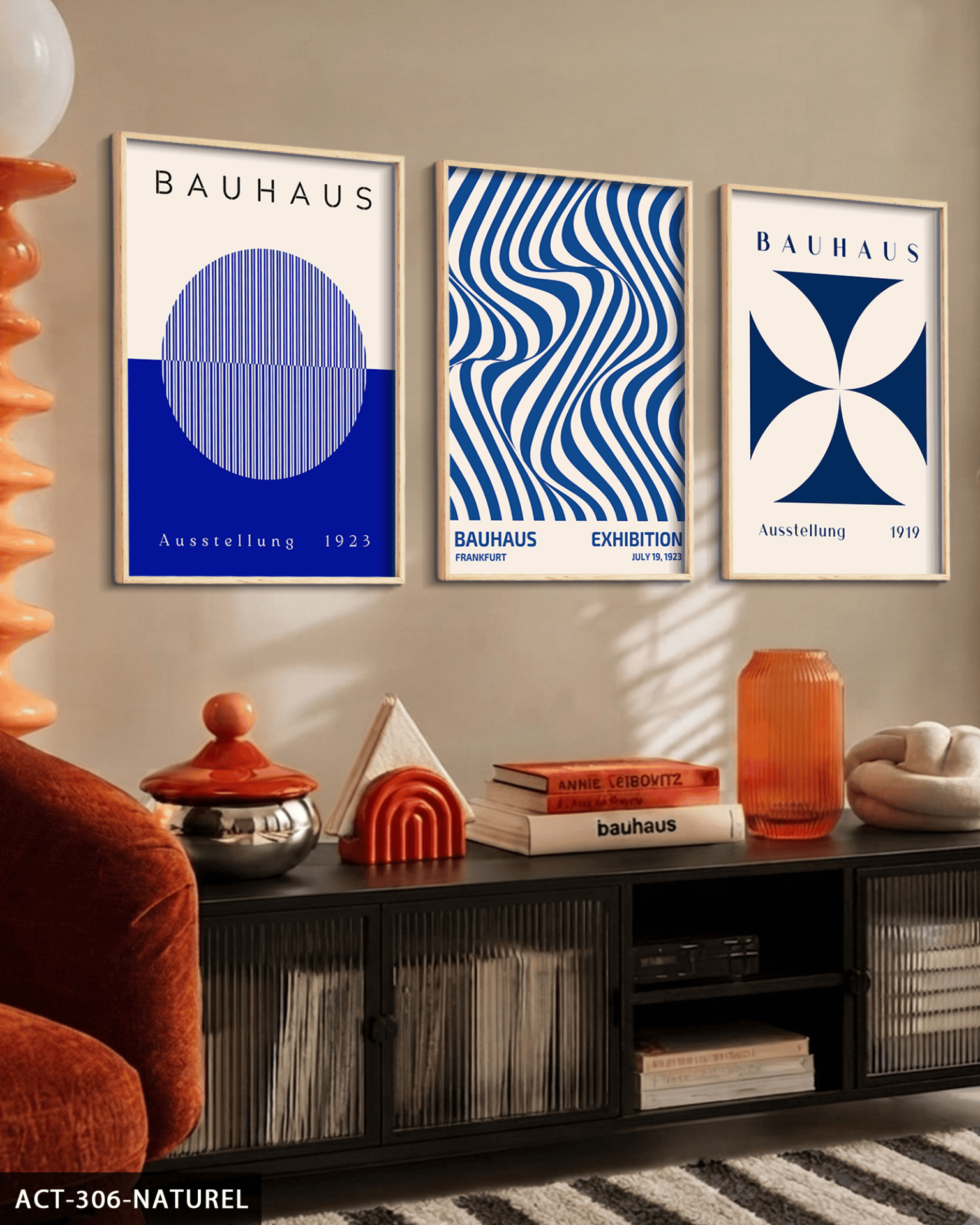 Mavi Bauhaus 3 Parça Ahşap Çerçeveli Tablo ACT Naturel - 50 x 70 CM