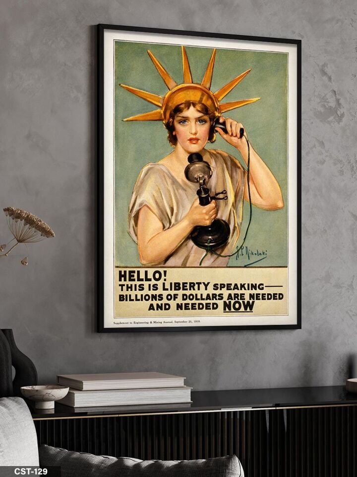 Özgürlük Anıtı illüstrasyon Statue Of Liberty Tek Parça Ahşap Çerçeveli Tablo Siyah - 40 x 60 CM