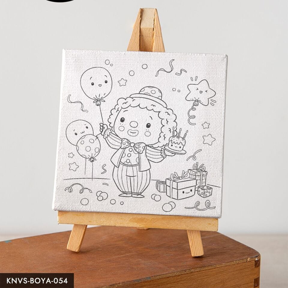 Sevimli Palyaço Çocuklara Özel 20x20 CM Kanvas Tuval Boyama Seti Fırça Boya Dahildir