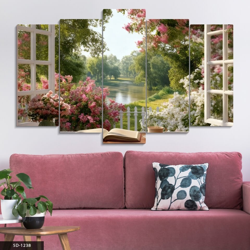 Cam Kenarı Manzarası 5 Parça Mdf Tablo 60x100 CM