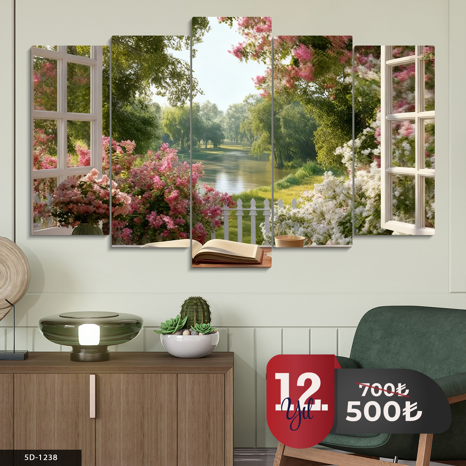 Cam Kenarı Manzarası 5 Parça Mdf Tablo 60x100 CM