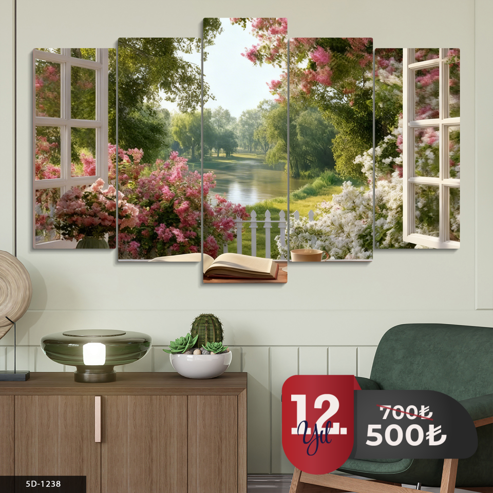Cam Kenarı Manzarası 5 Parça Mdf Tablo 60x100 CM