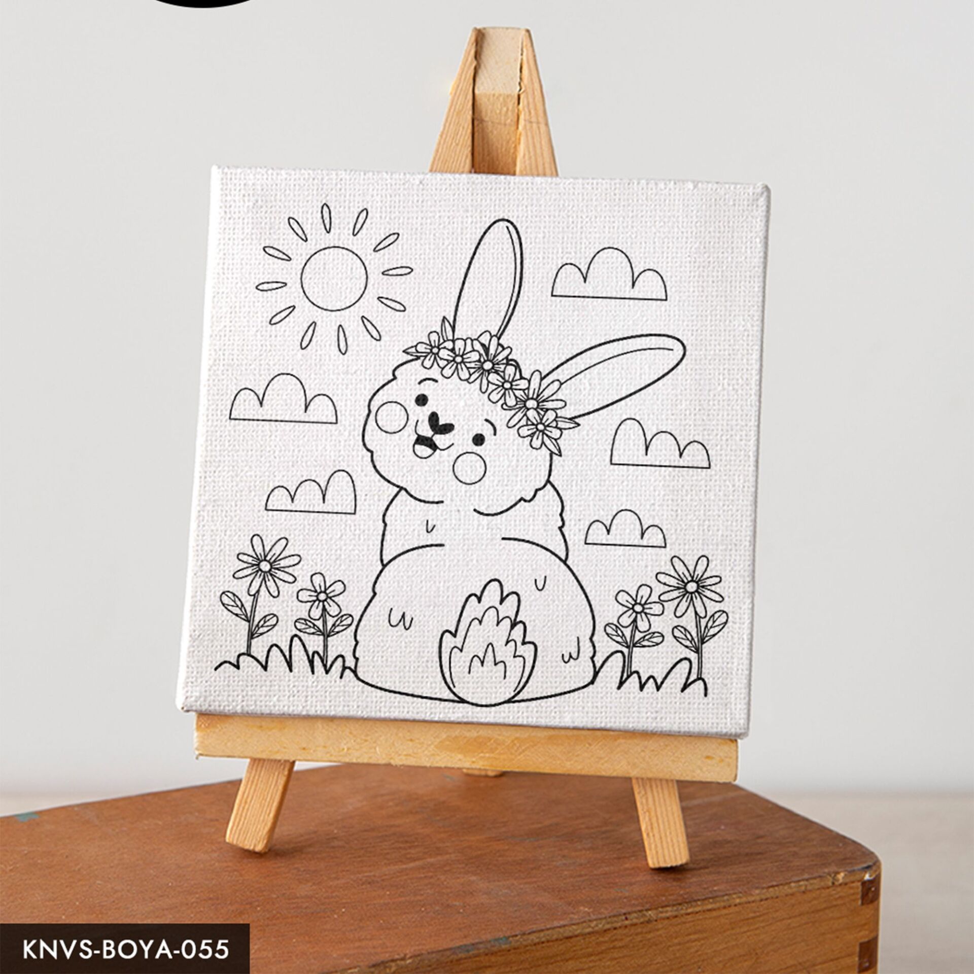 Bahçedeki Sevimli Tavşan Çocuklara Özel 20x20 CM Kanvas Tuval Boyama Seti Fırça Boya Dahildir