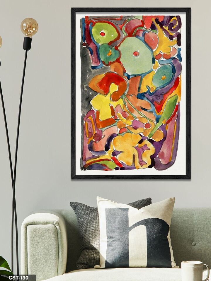 Renkli Figürlü Soyut Tek Parça Ahşap Çerçeveli Tablo Siyah - 40 x 60 CM