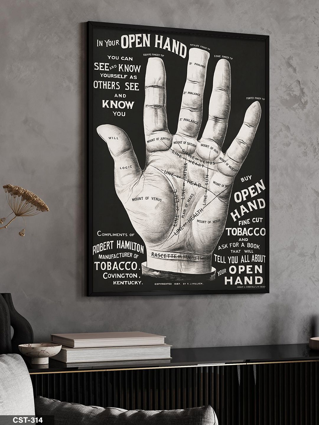 El Falı Tek Parça Ahşap Çerçeveli Tablo Siyah - 20 x 30 CM