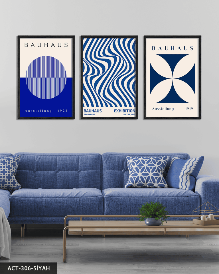 Mavi Bauhaus 3 Parça Ahşap Çerçeveli Tablo ACT Siyah - 40 x 60 CM