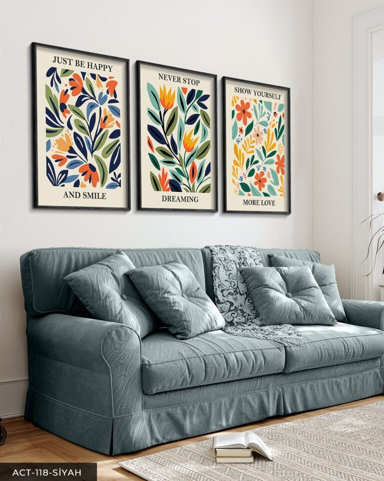 Botanik Poster 3 Parça Ahşap Çerçeveli Tablo ACT Siyah - 50 x 70 CM