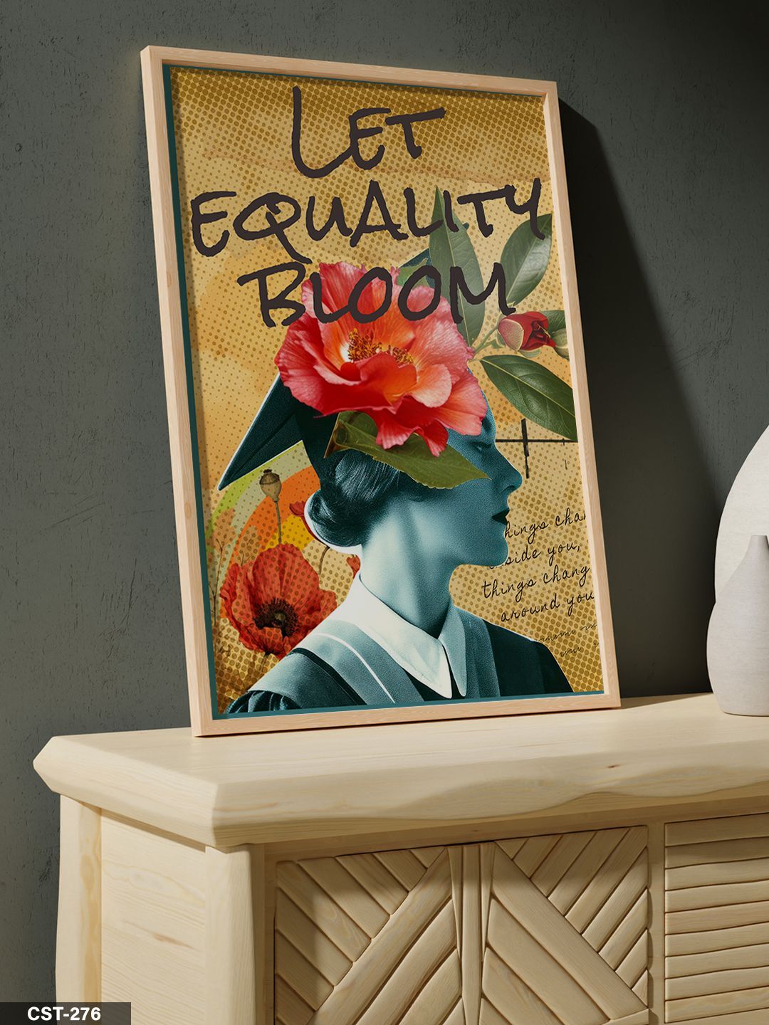 Let Equalıty Bloom Kadın ve Çiçek Tek Parça Ahşap Çerçeveli Tablo