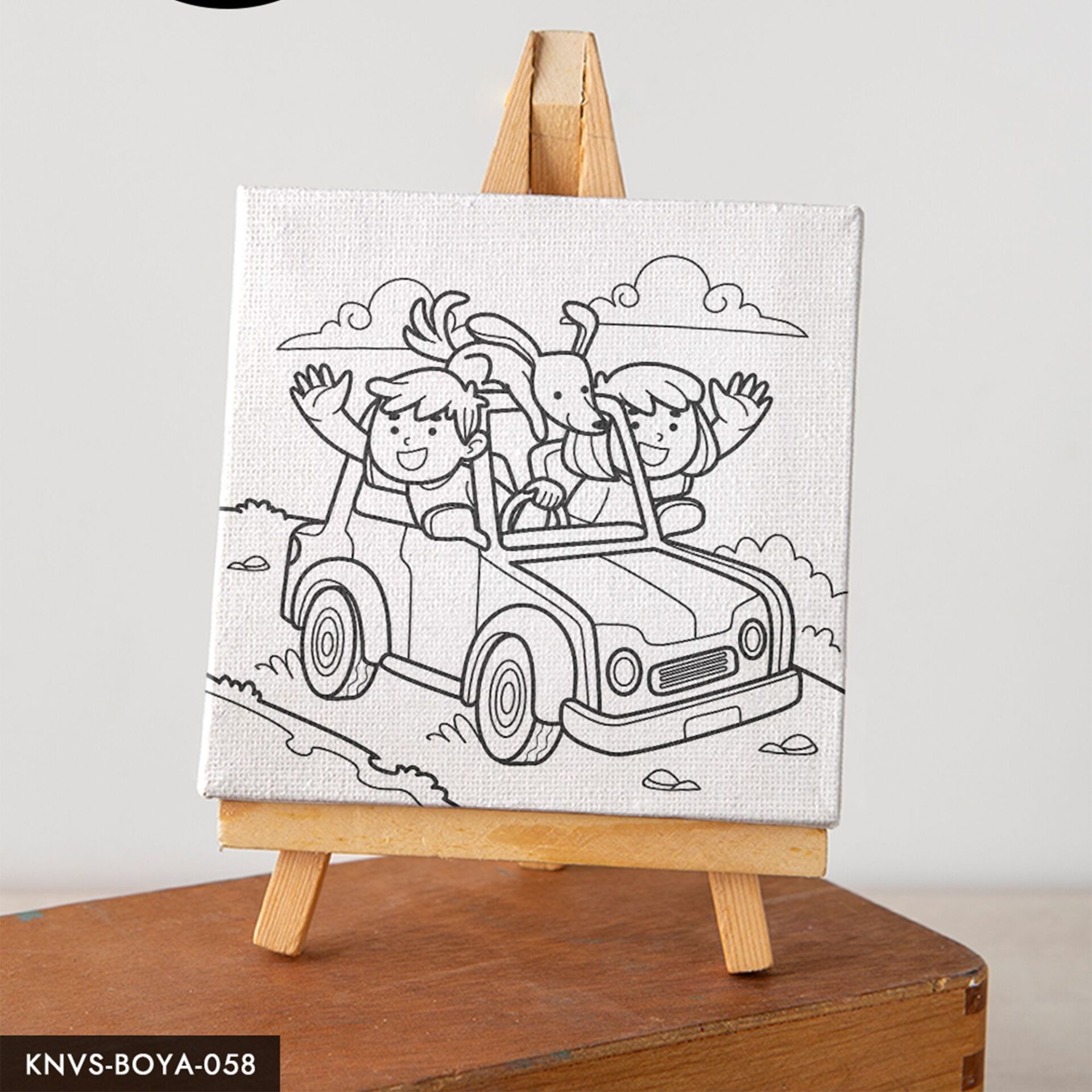 Araba Yolculuğunda Mutlu Aile Çocuklara Özel 20x20 CM Kanvas Tuval Boyama Seti Fırça Boya Dahildir