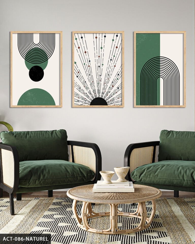 Soyut Desenler 3 Parça Ahşap Çerçeveli Tablo Naturel - 40 x 60 CM