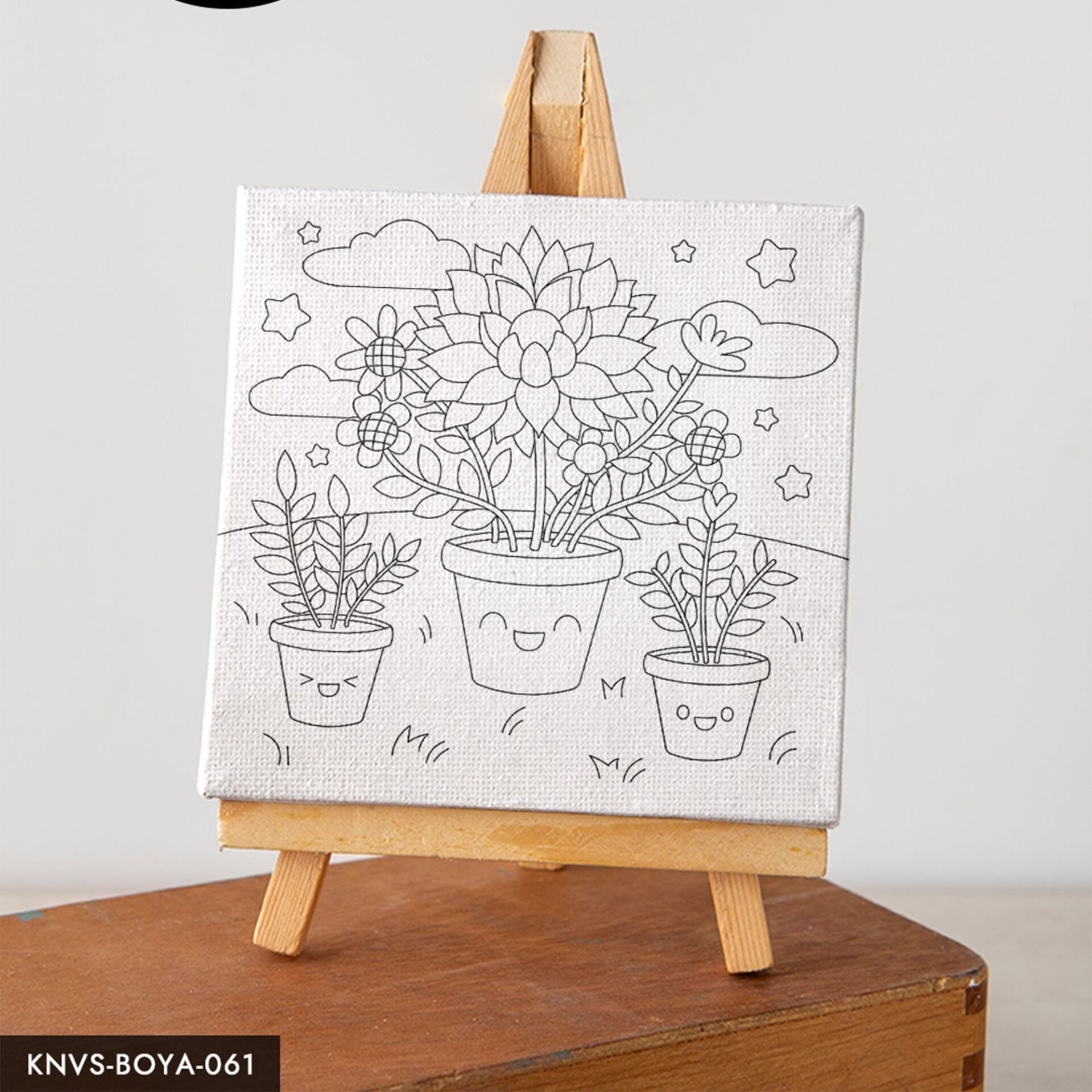 Sevimli Bitkiler Çocuklara Özel 20x20 CM Kanvas Tuval Boyama Seti Fırça Boya Dahildir