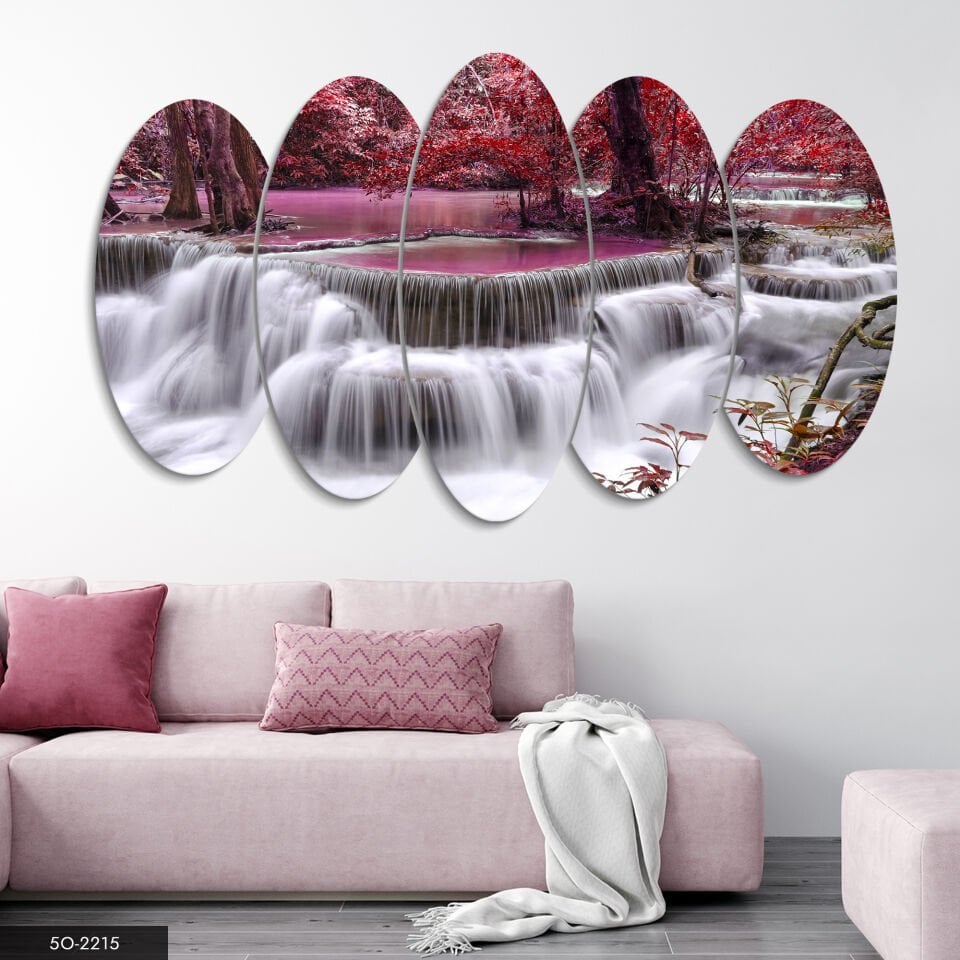 Pembe Şelale 5 Parça Mdf Tablo 60x100 CM