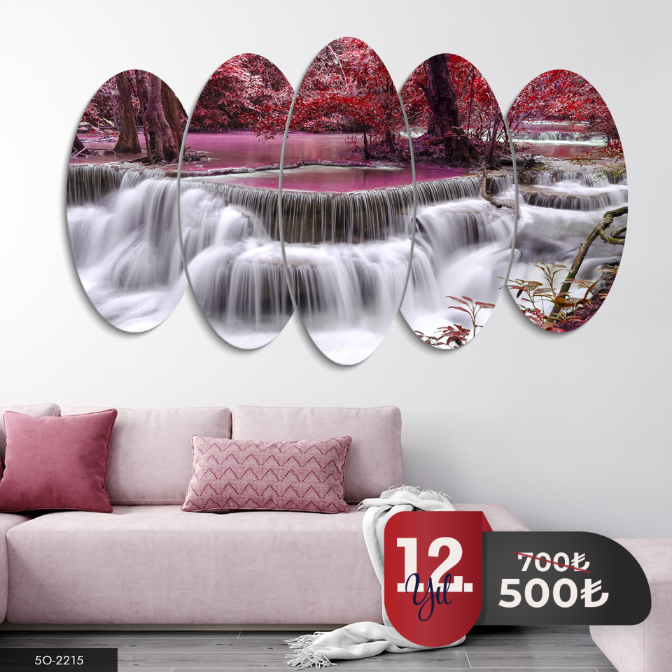 Pembe Şelale 5 Parça Mdf Tablo 60x100 CM